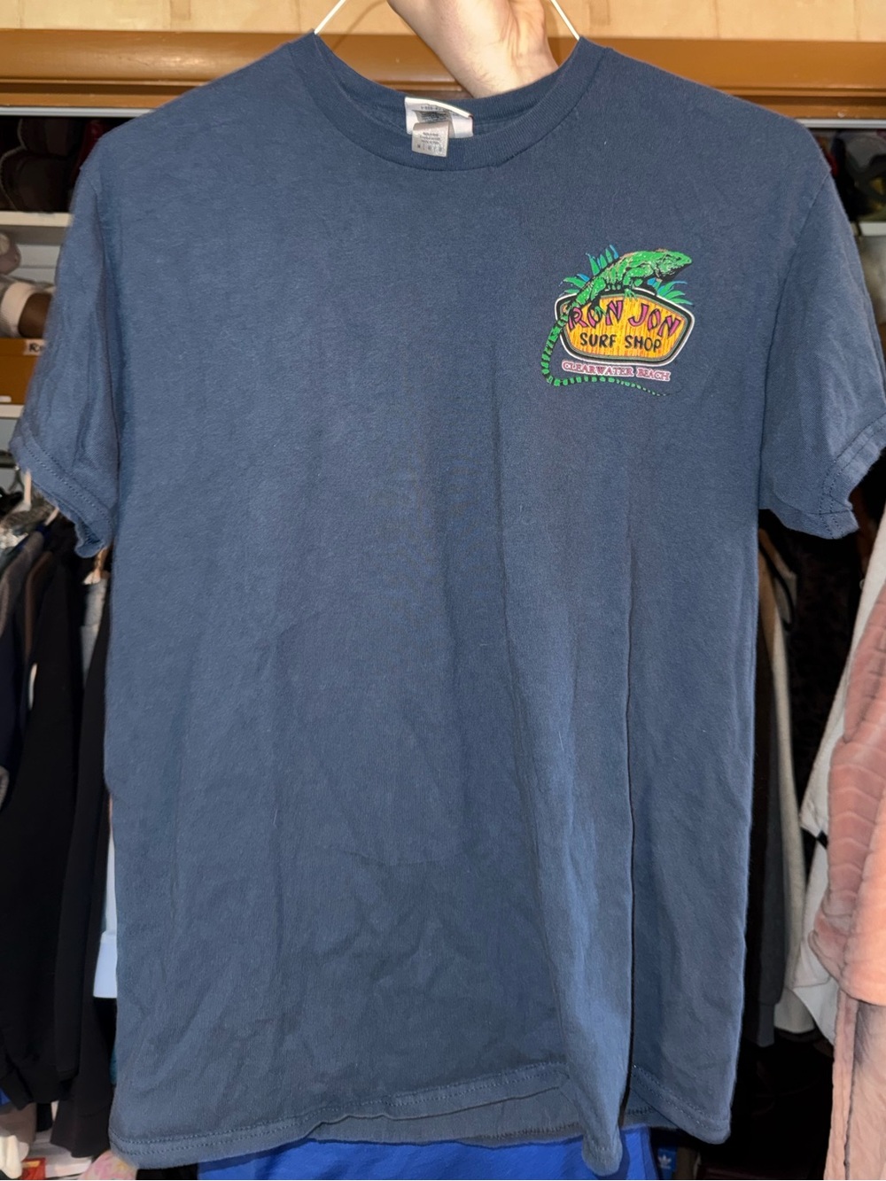 Clearwater Beach Iguana Graphic Tee - Navy with Green Print